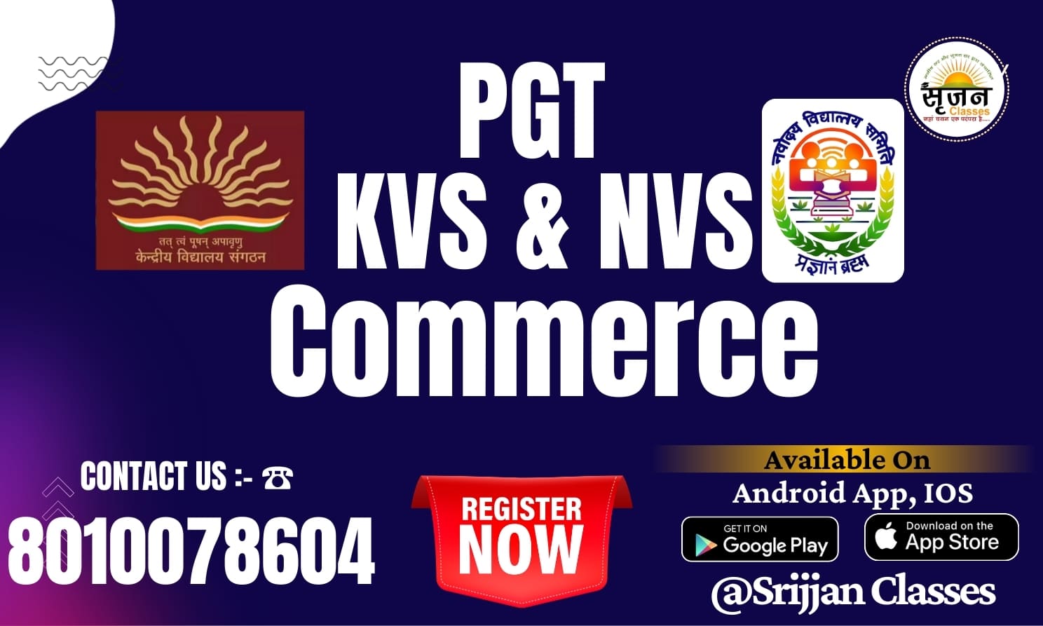 PGT Commerce NVS/KVS Course Banner - Srijjan Institute Jaipur